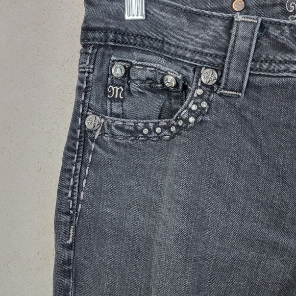Miss Me Black Bling Embellishment Western Riding Low Rise Denim Skinny Jeans  29 - Picture 7 of 15